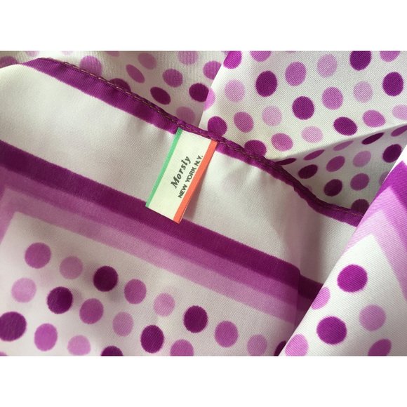 Vintage Scarf Polka Dots Purple White Authentic Retro Made in Italy Polyester Wa - Picture 4 of 4